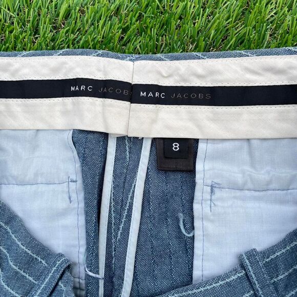 Marc Jacobs Women's Blue Pinstripe Twill Linen Trousers Size 8 - Picture 2 of 7